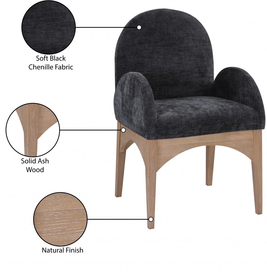 Astoria Chenille Fabric Dining Arm Chair - Black Natural Ash