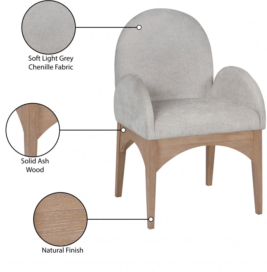 Astoria Chenille Fabric Dining Arm Chair - Grey Natural Ash