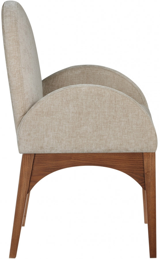 Astoria Chenille Fabric Dining Arm Chair - Beige Walnut