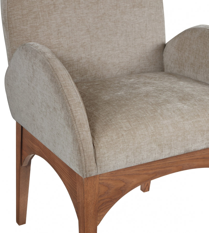 Astoria Chenille Fabric Dining Arm Chair - Beige Walnut
