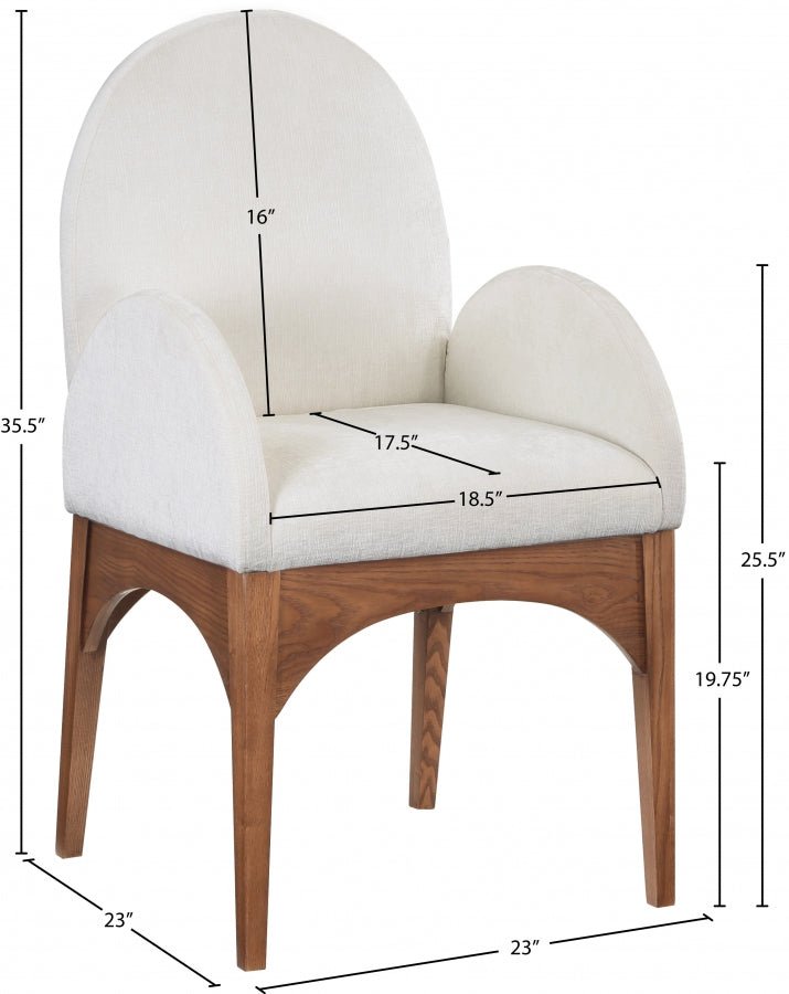 Astoria Chenille Fabric Dining Arm Chair - Cream Walnut