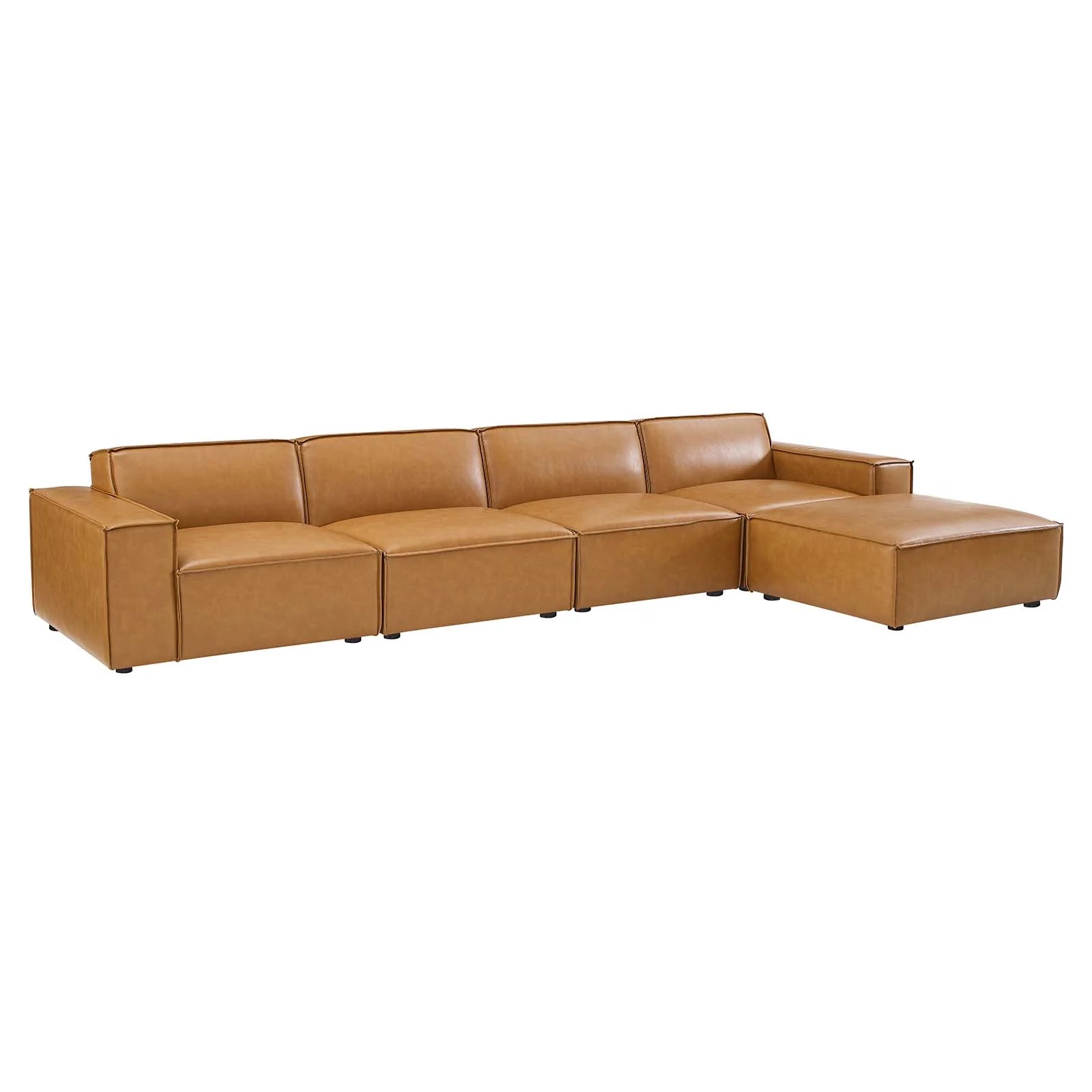 Breeze 5 Piece Extended Sectional - Tan Vegan Leather