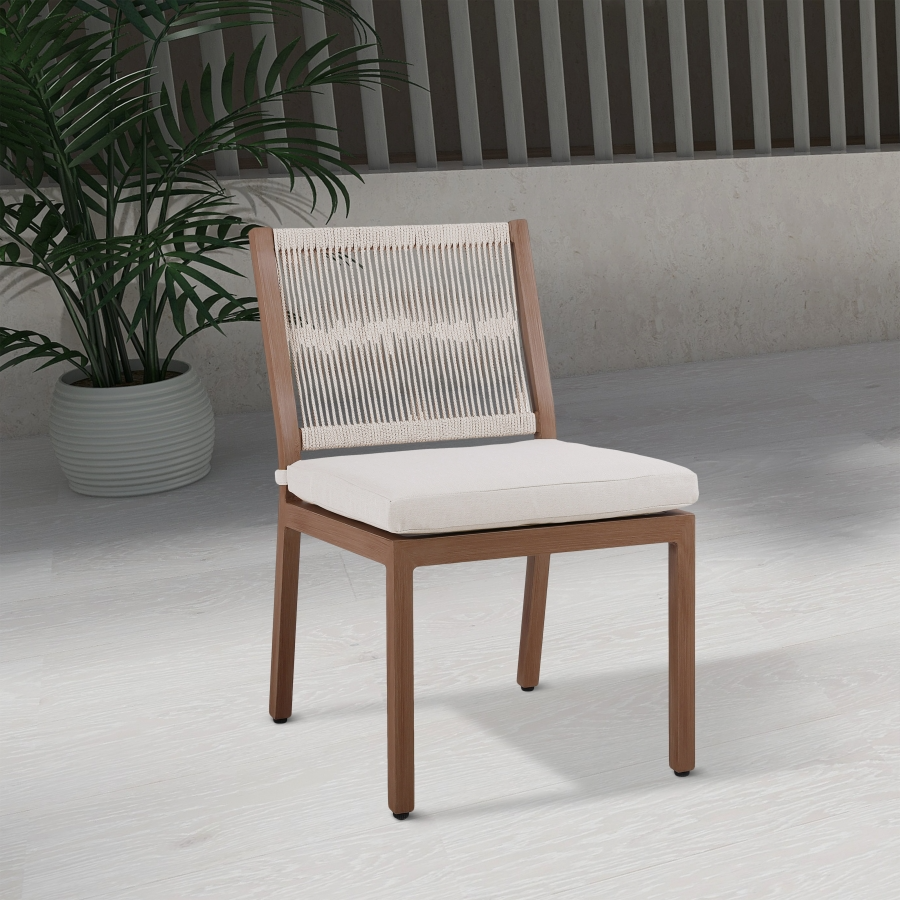 Maui Water Resistant Fabric Outdoor Patio Dining Side Chair - Cream