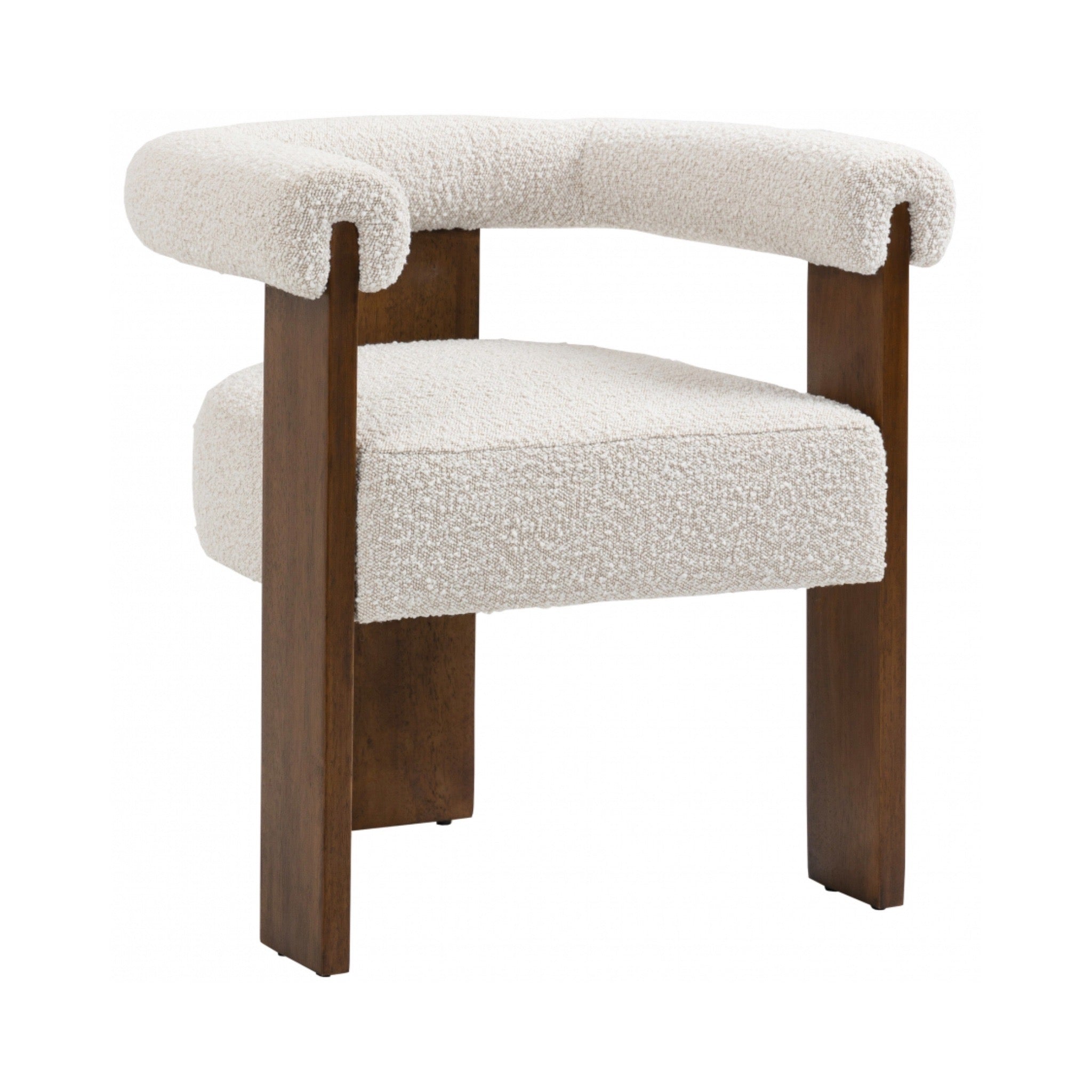 Barrel Boucle Fabric Dining Chair - Walnut
