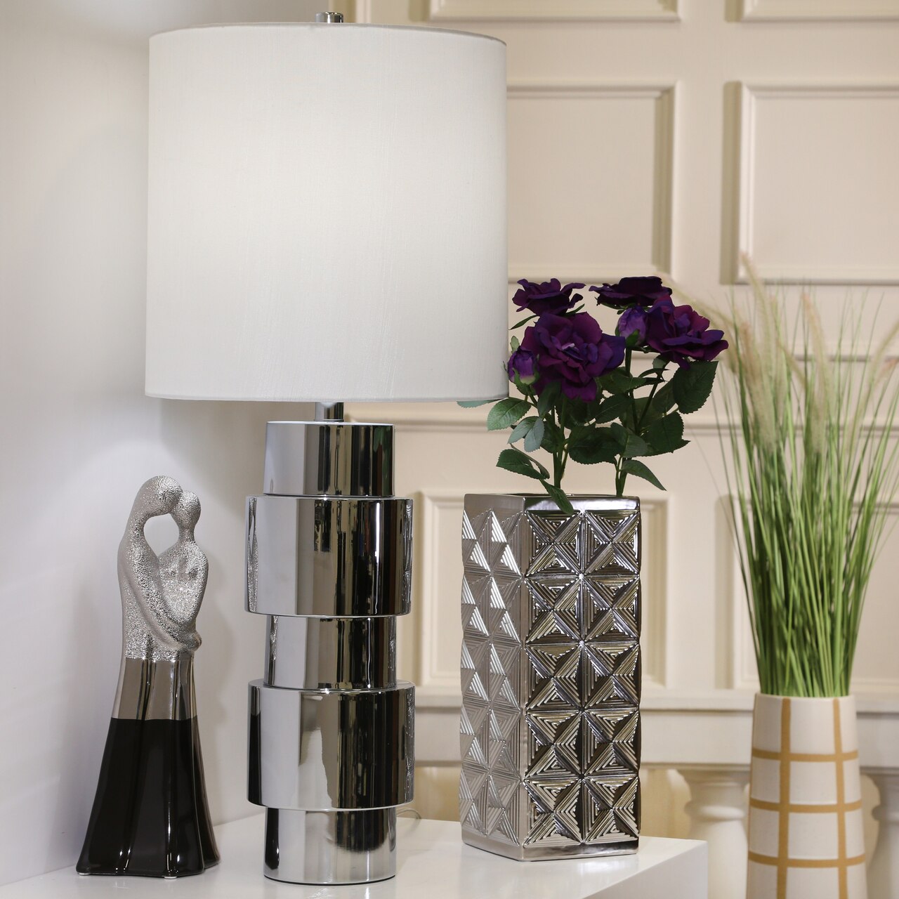 Stacked Cyclinder Table Lamp - Silver