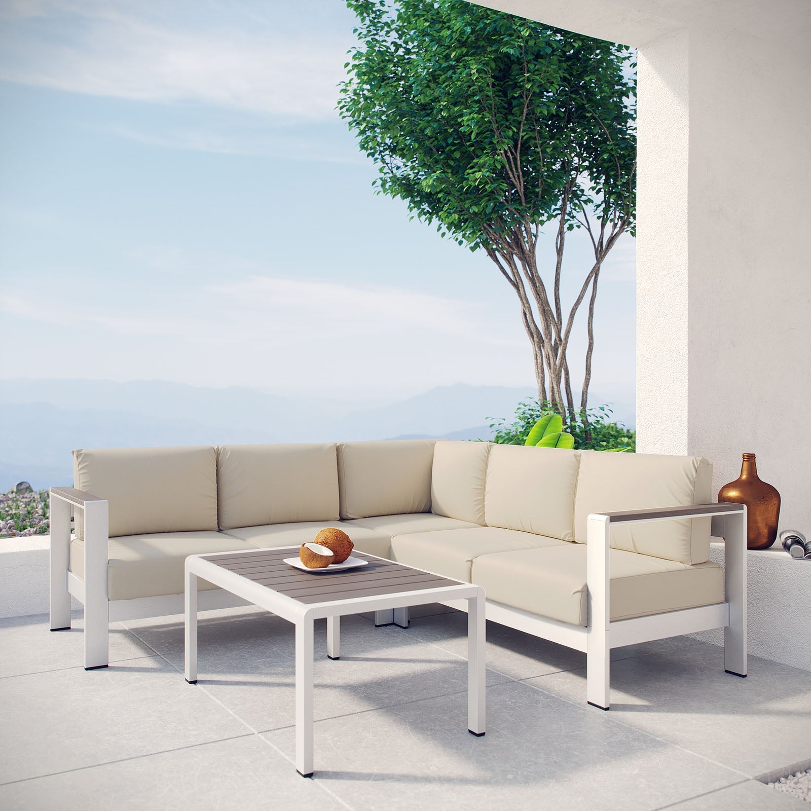 Shore 4 Piece Outdoor Patio Aluminum Sectional Sofa Set - Beige