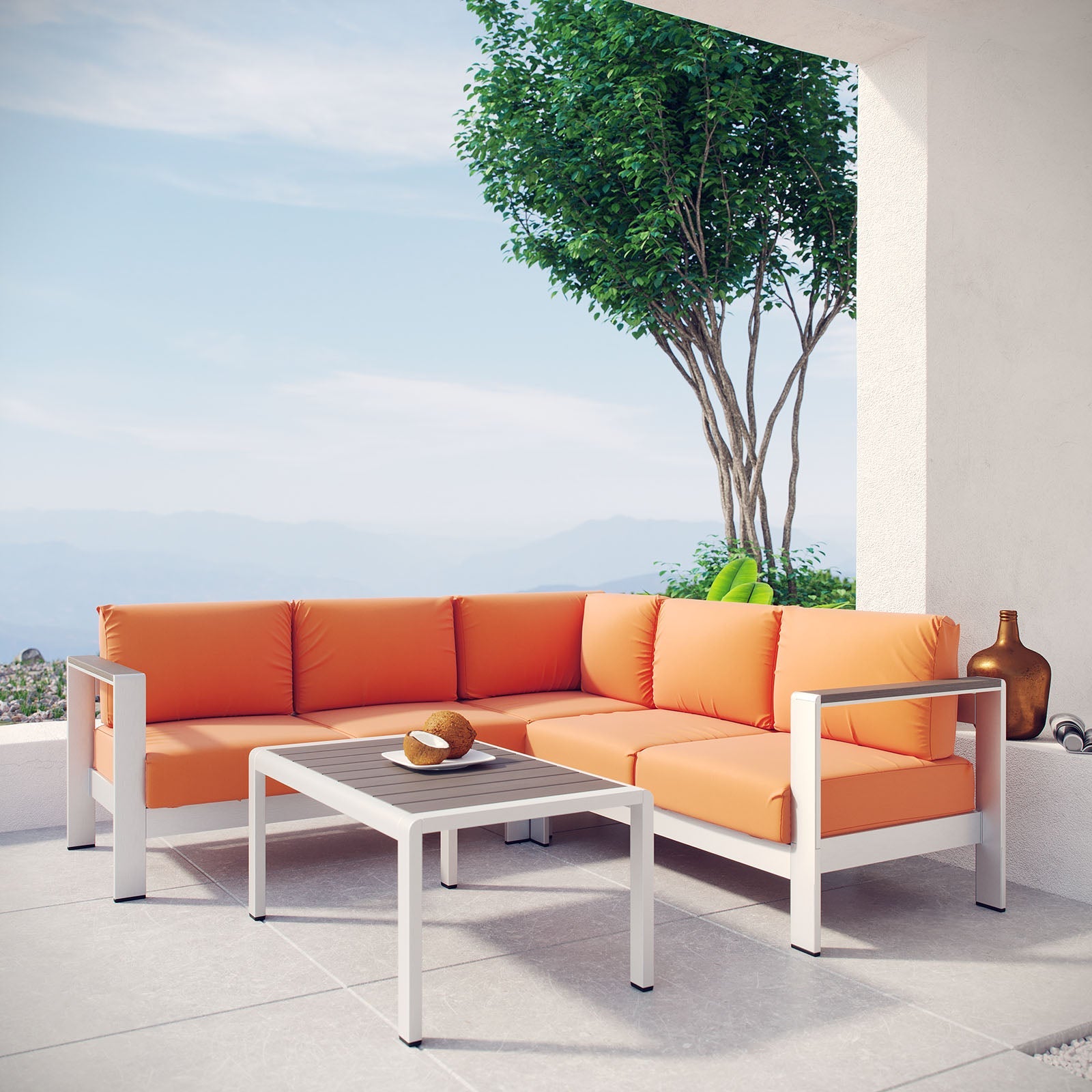 Shore 4 Piece Outdoor Patio Aluminum Sectional Sofa Set - Orange