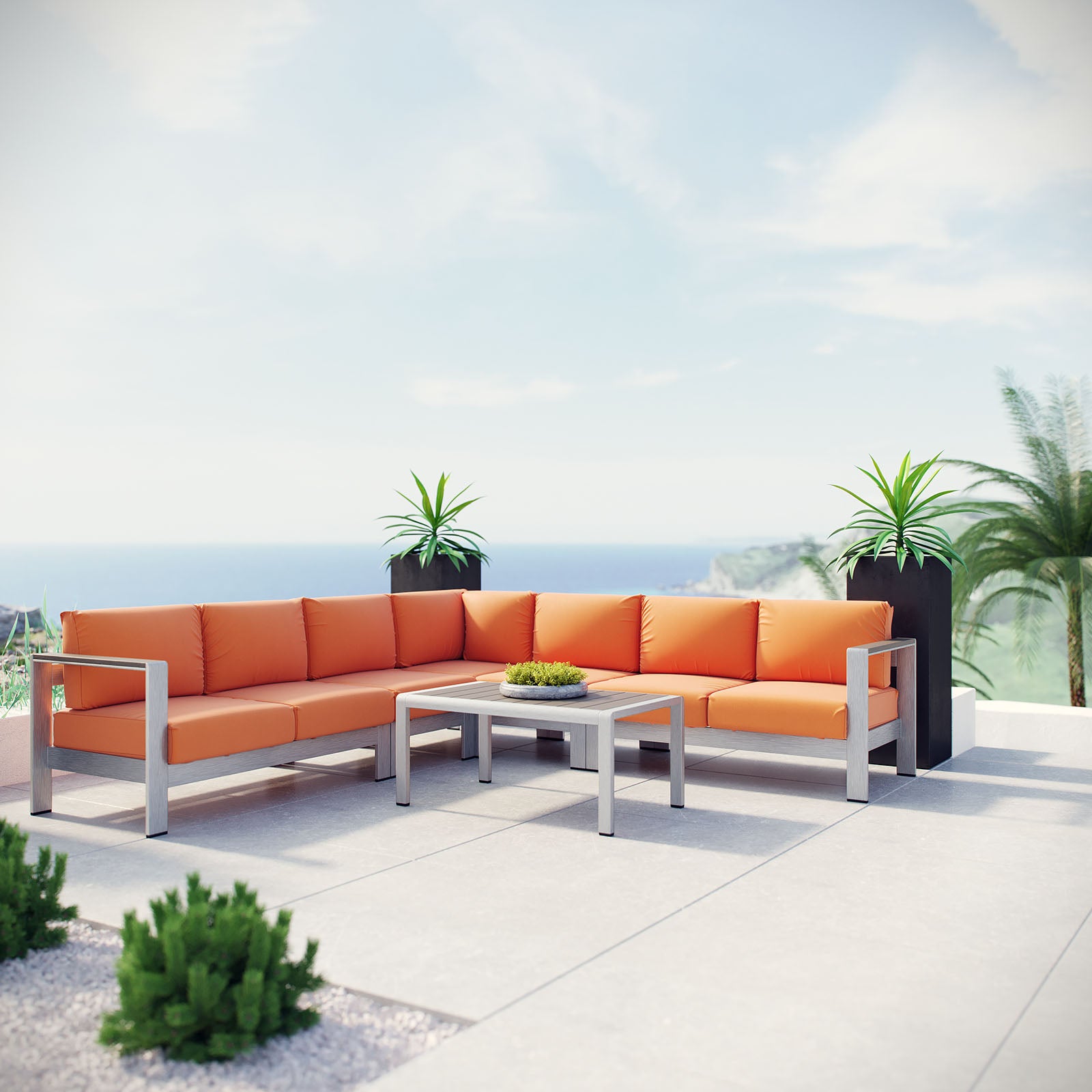 Shore 6 Piece Outdoor Patio Aluminum Sectional Sofa Set - Orange