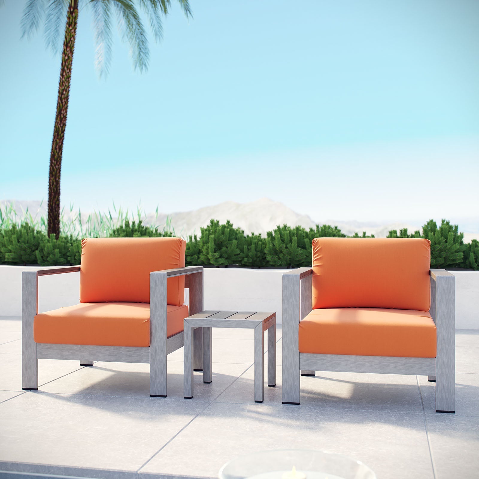Shore 3 Piece Outdoor Patio Aluminum Sectional Sofa Set - Orange