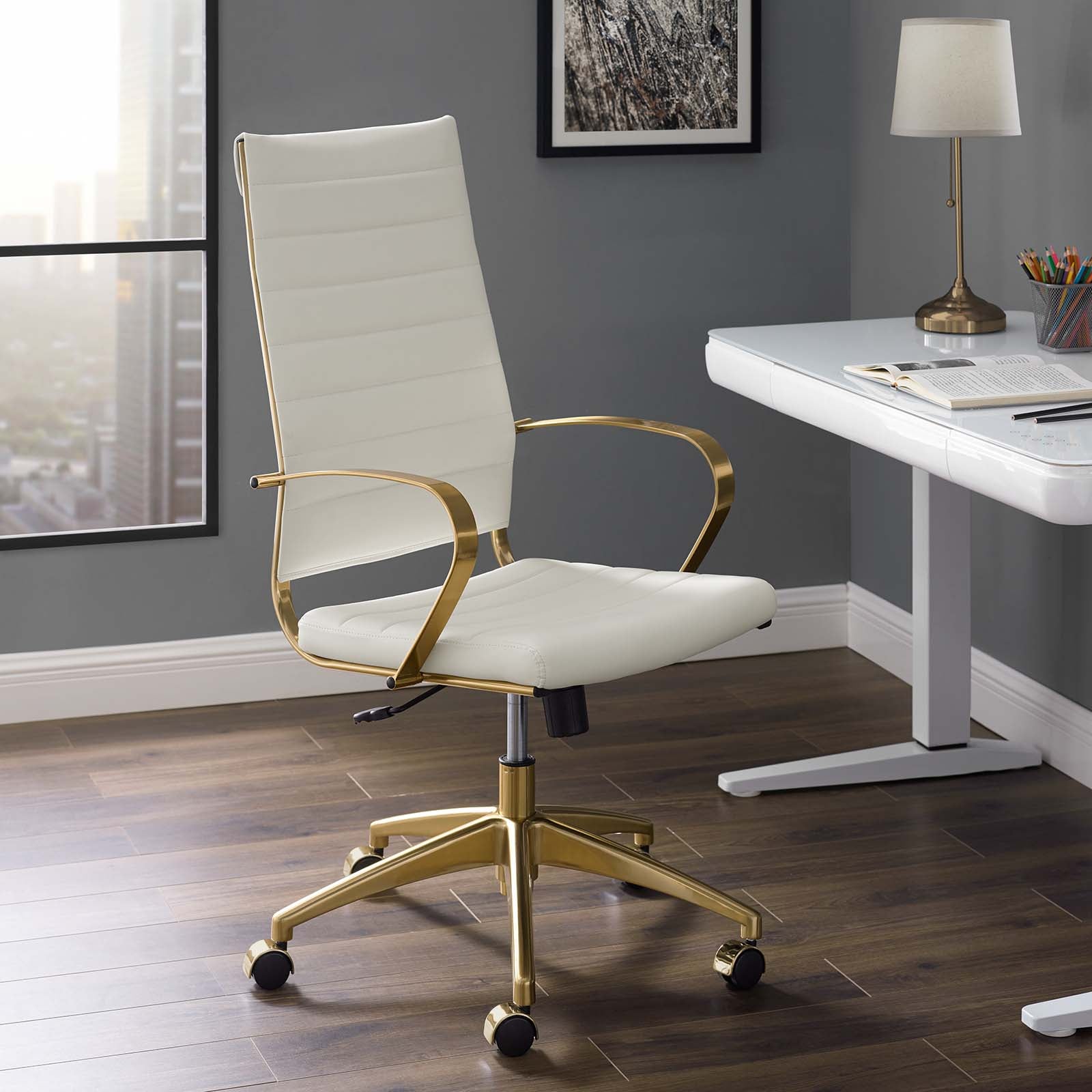 Jive Gold High Back Office Chair - Off White