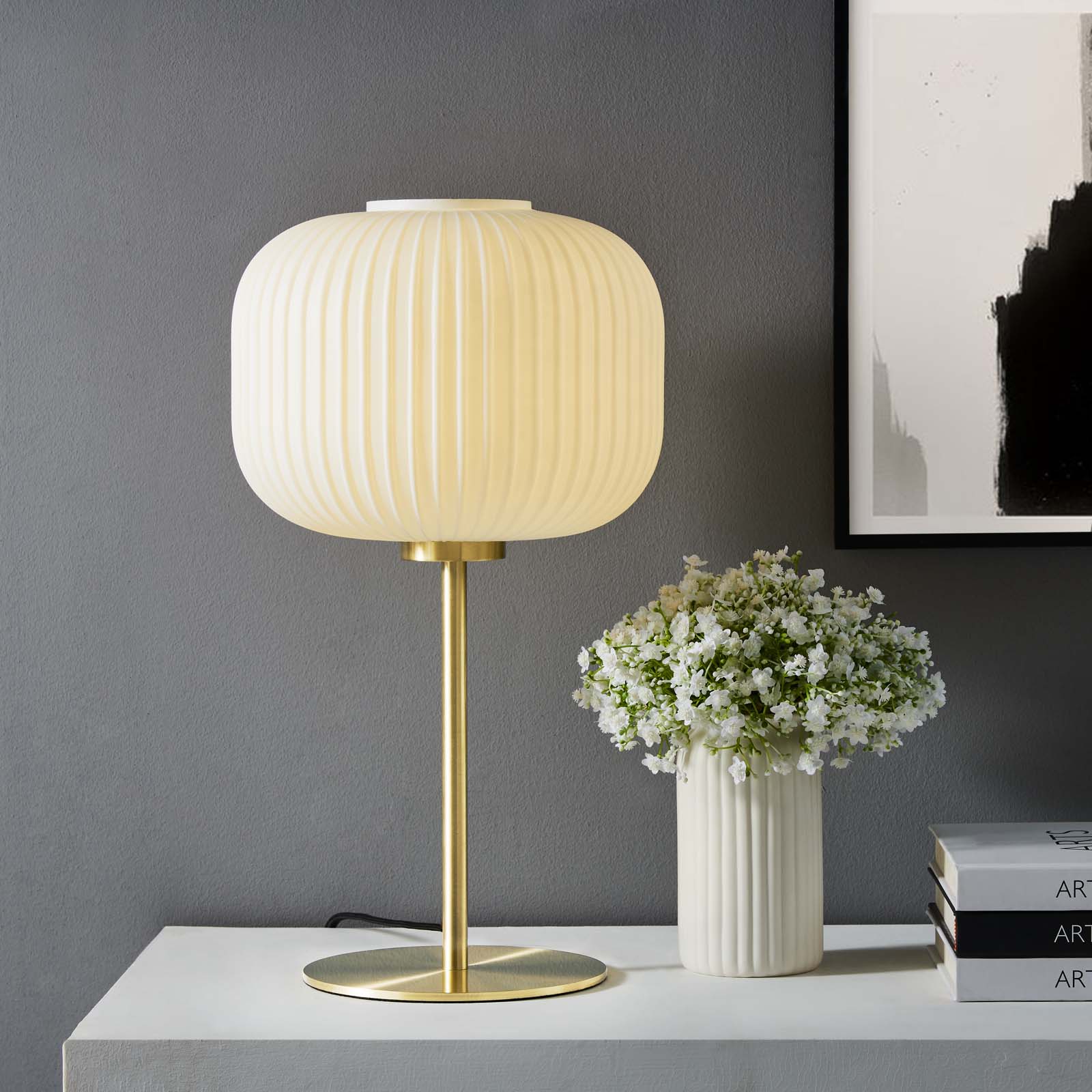 Reprise Glass Sphere And Metal Table Lamp - White Satin Brass