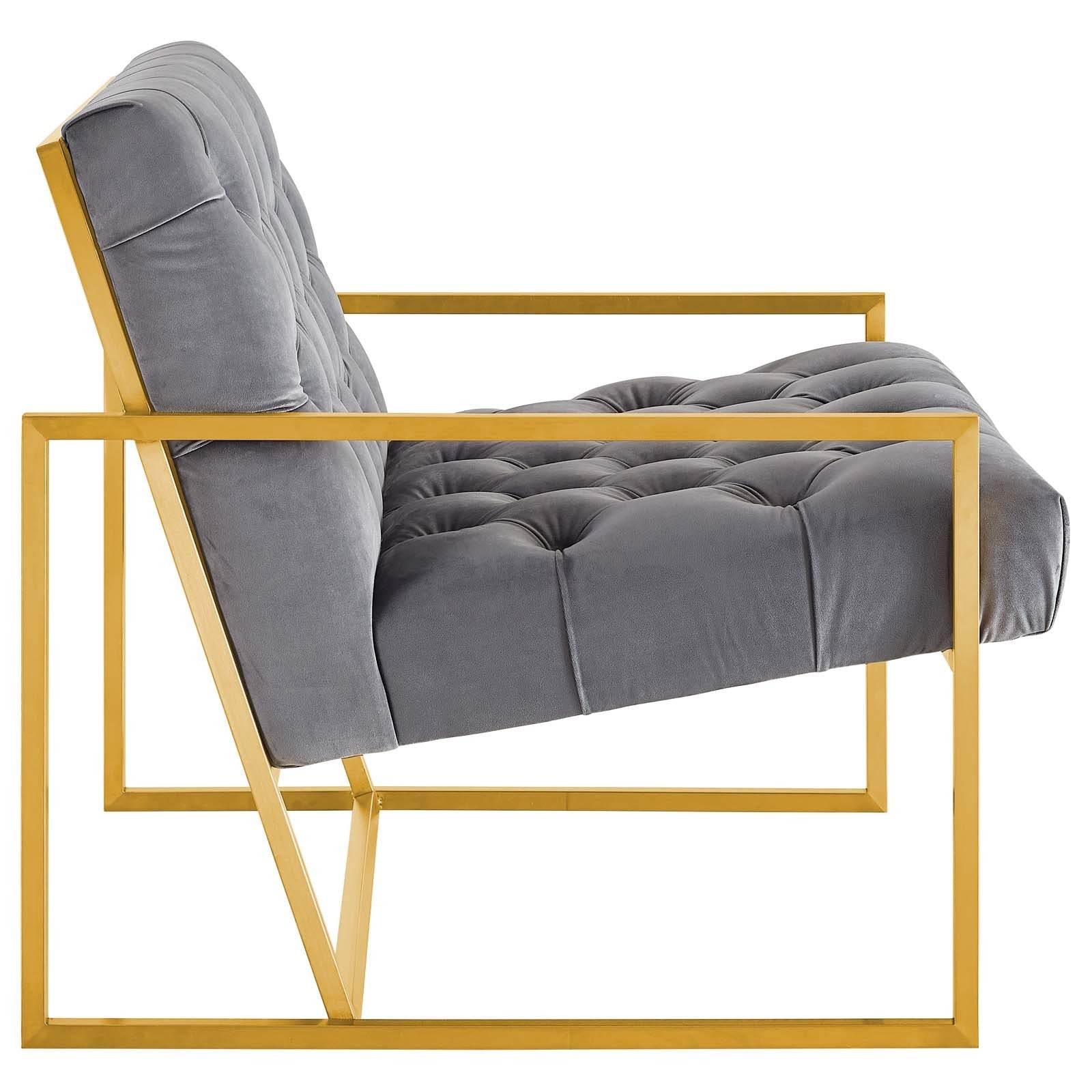 Bequest Gold Stainless Steel Velvet Chair - Gray