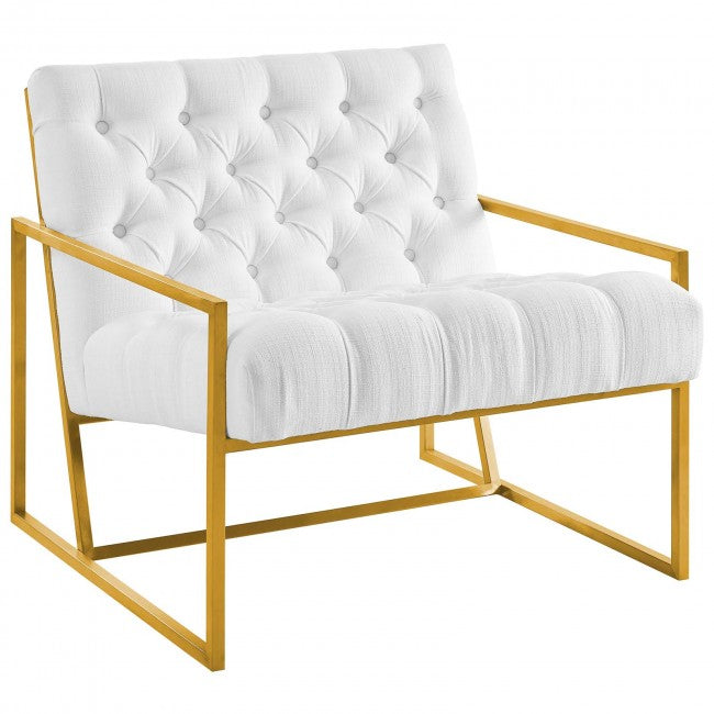 Bequest Gold Stainless Steel Upholstered Fabric Chair - White