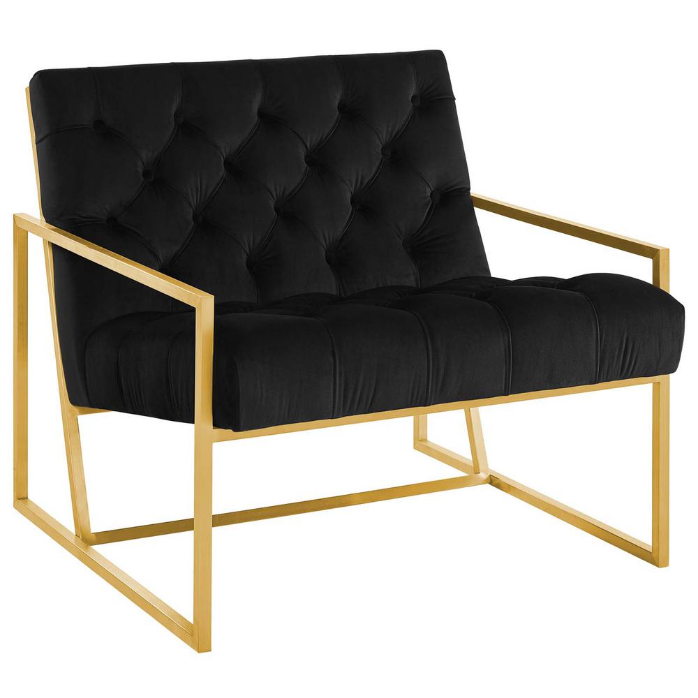 Bequest Gold Stainless Steel Velvet Chair - Black