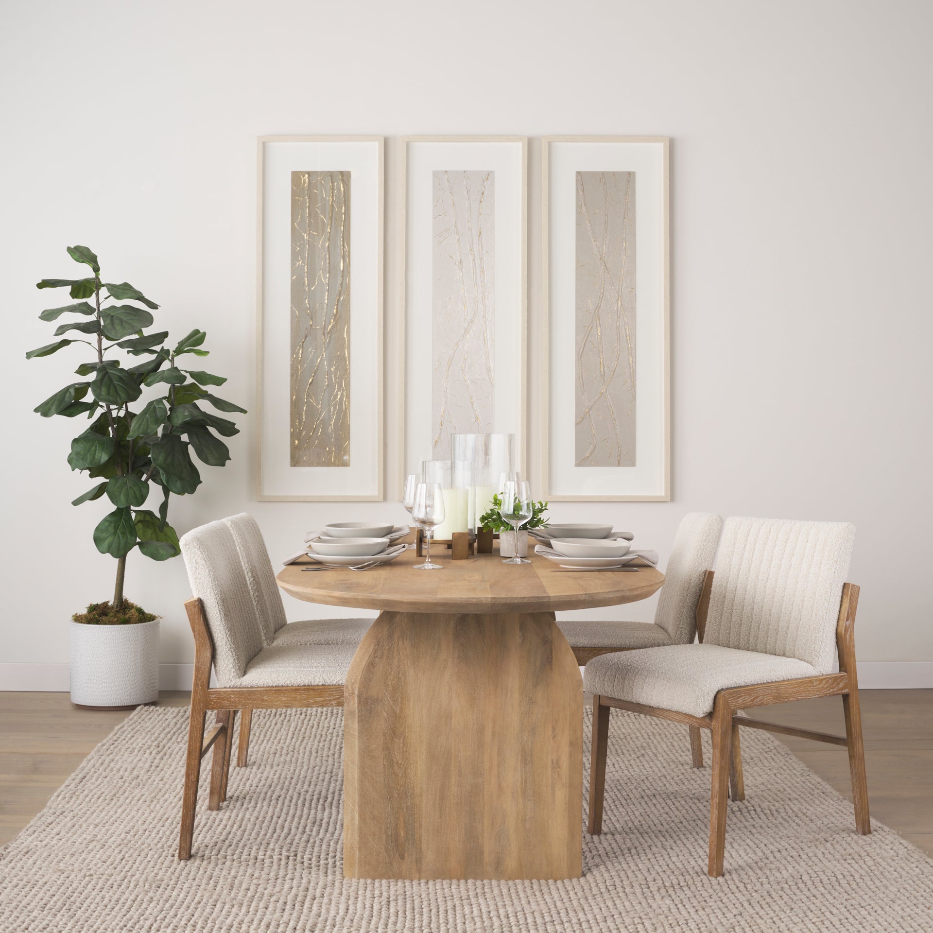 Tali Boucle Dining Chair - Light Brown Wood