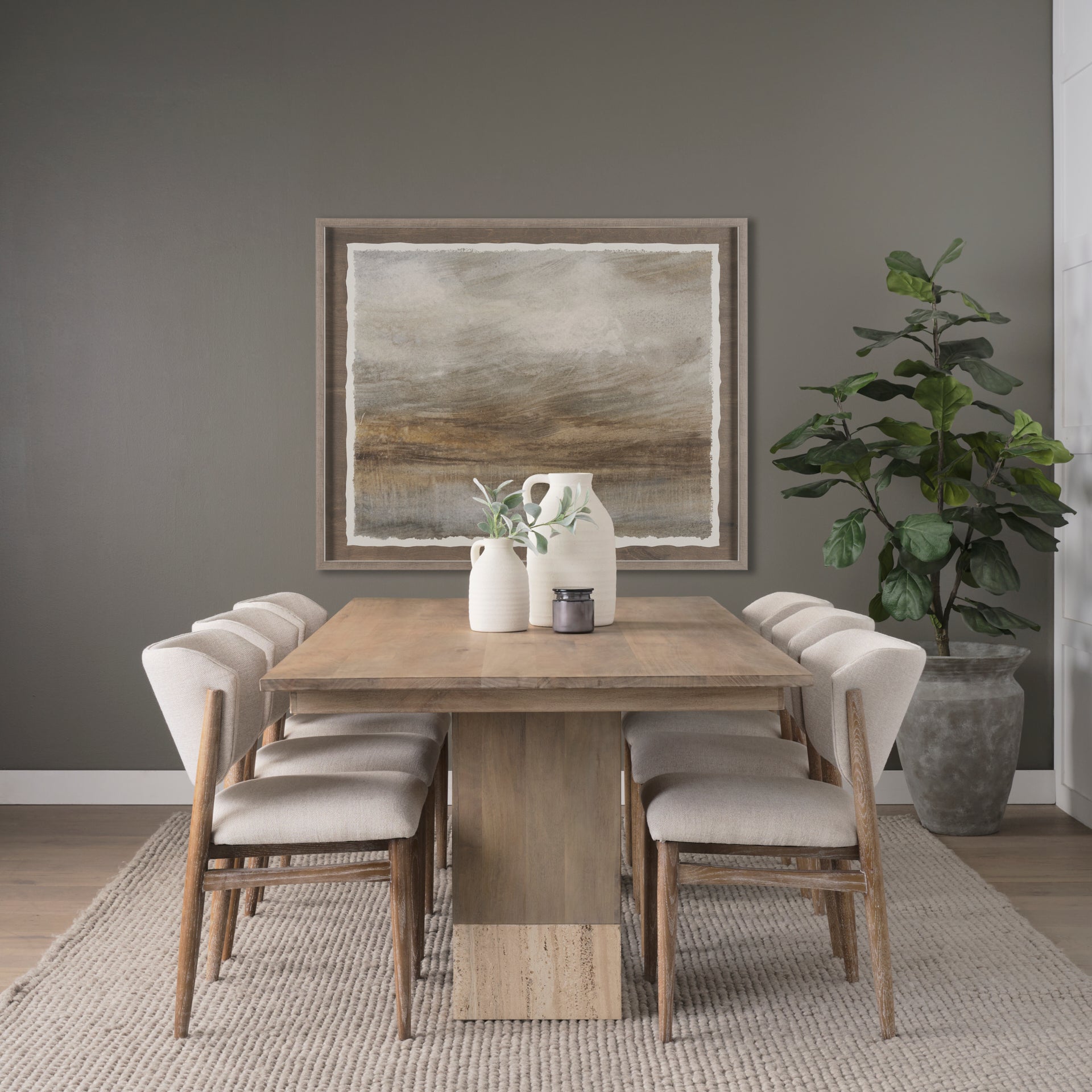 Shiva Wood and Travertine Dining Table