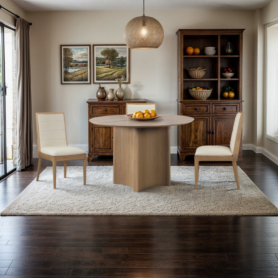 Cora Travertine and Oak Round Dining Table