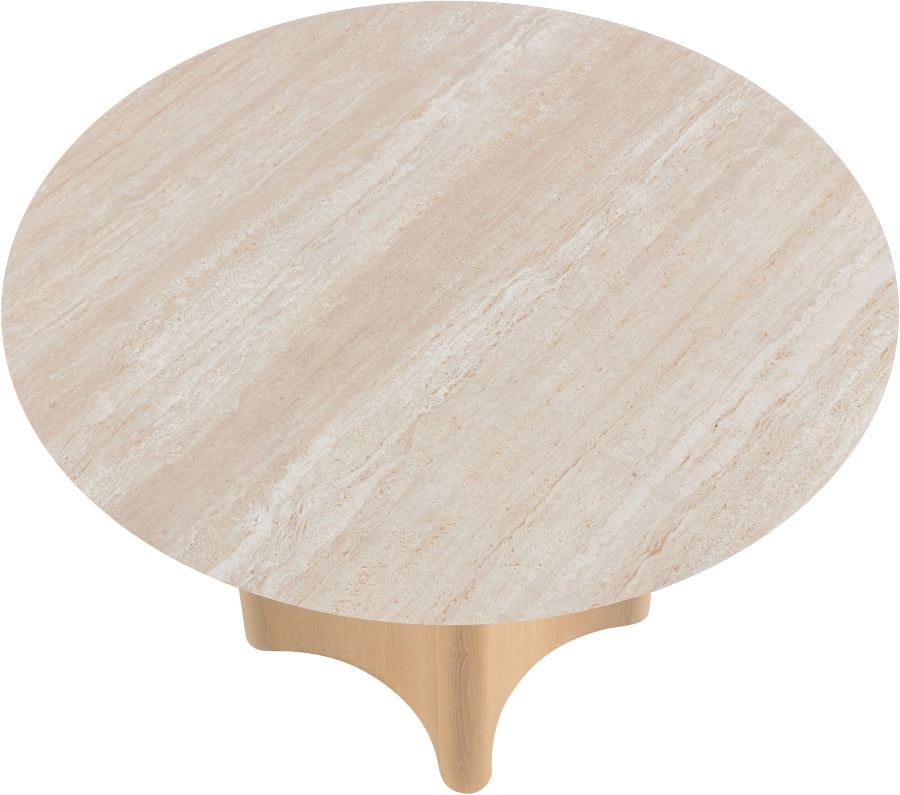 Cora Travertine and Oak Round Dining Table