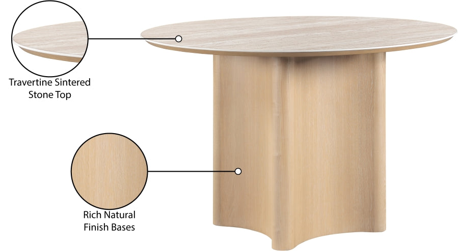 Cora Travertine and Oak Round Dining Table