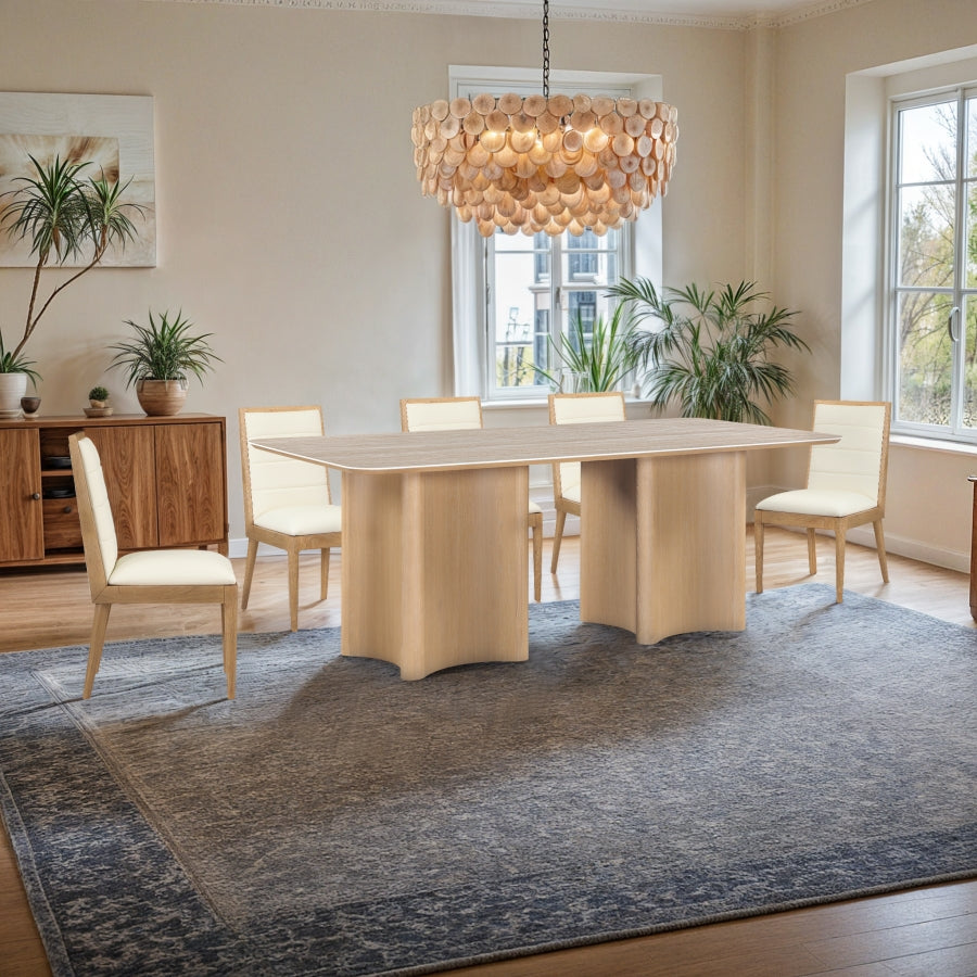 Cora Travertine and Oak 78" Dining Table