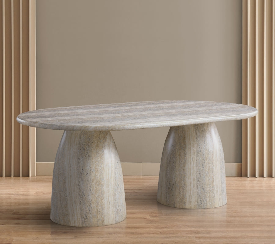 Zena Travertine Concrete Oval Dining Table