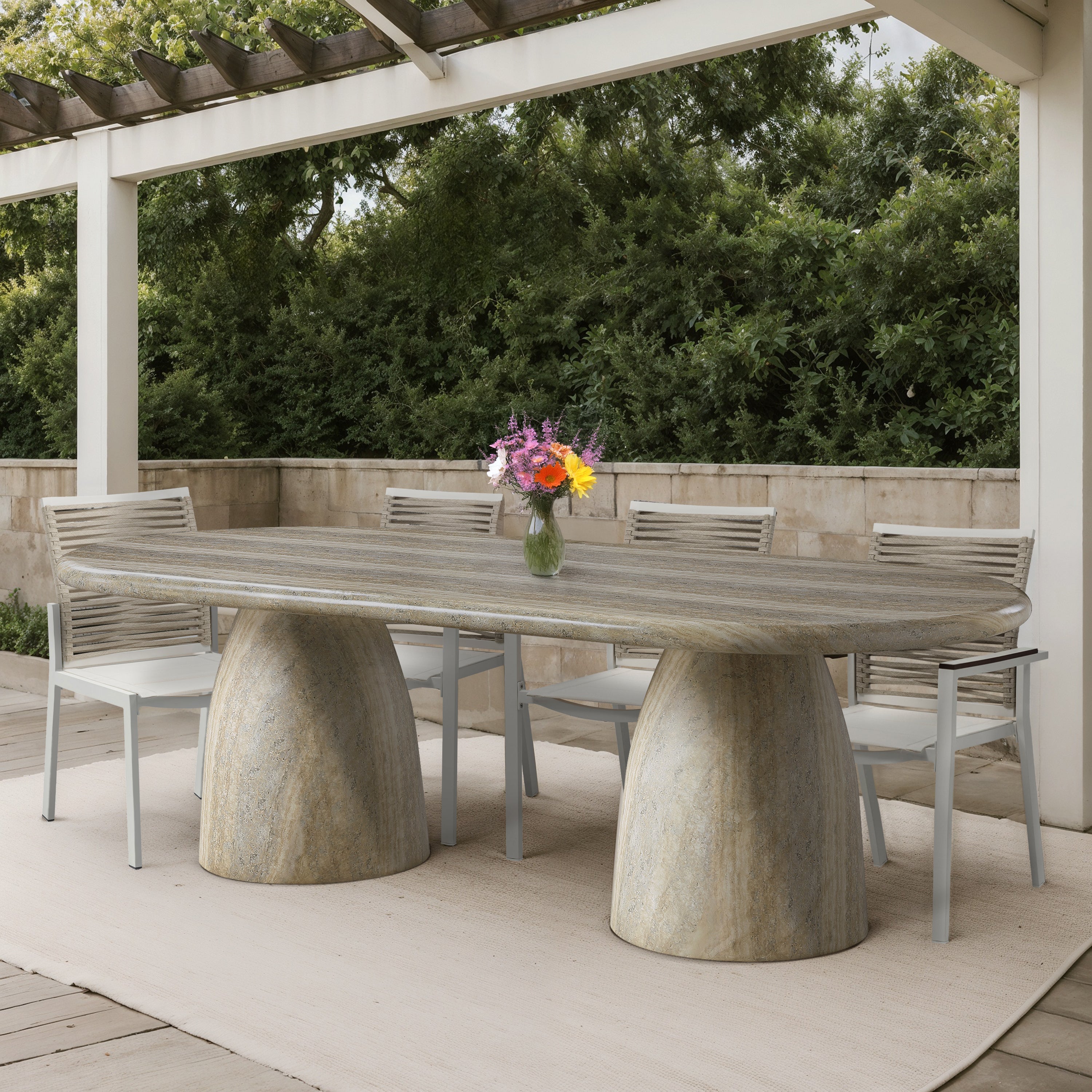 Zena Travertine Concrete Oval Dining Table