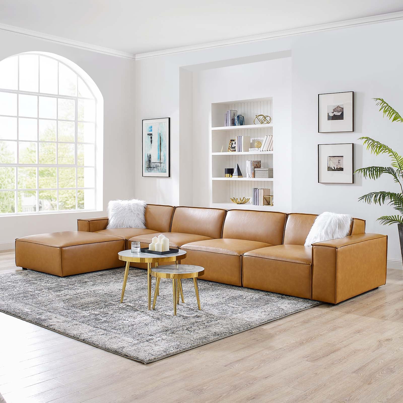 Breeze 5 Piece Extended Sectional - Tan Vegan Leather