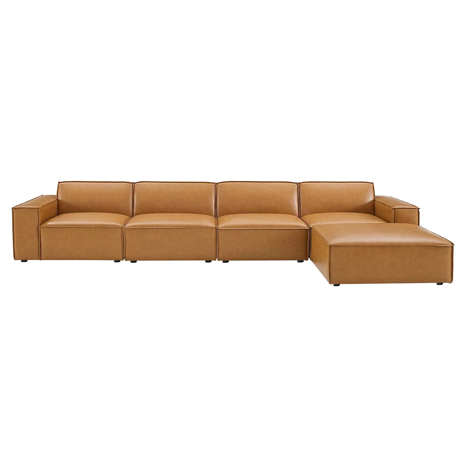 BREEZE 5 PIECE EXTENDED SECTIONAL - TAN VEGAN LEATHER