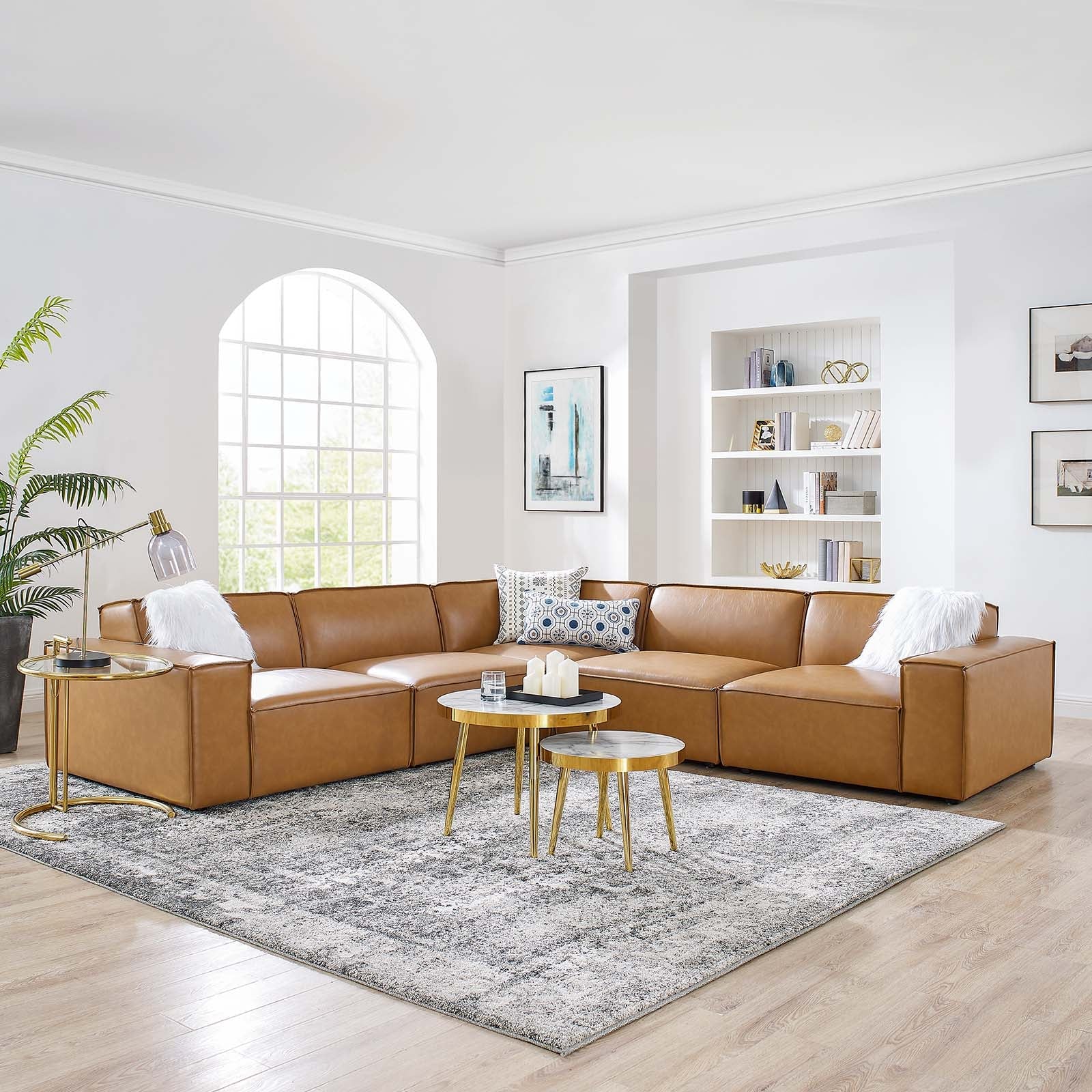 Breeze 5 Piece Corner Sectional - Tan Vegan Leather