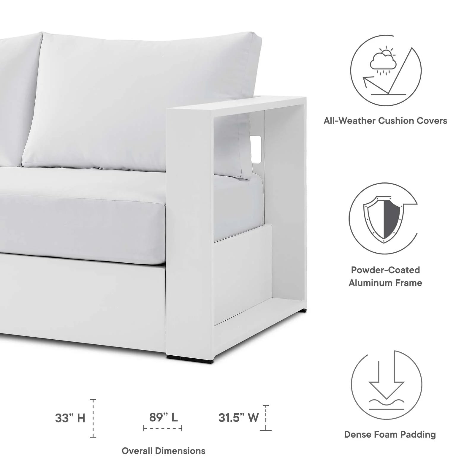 Sol Outdoor Patio Sofa - White/White