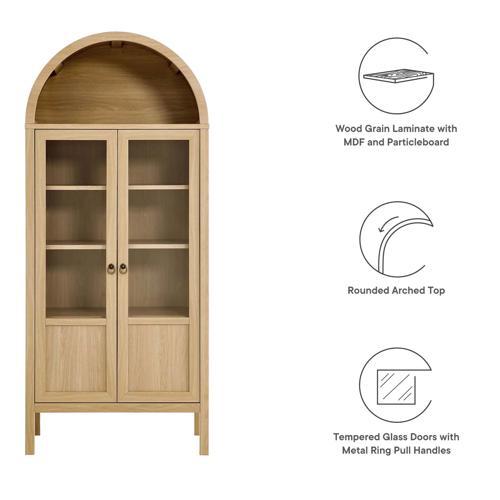 Ava Arched Storage Display Cabinet - Oak