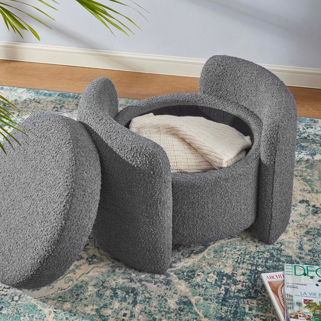 Nebula Boucle Upholstered Ottoman - Charcoal