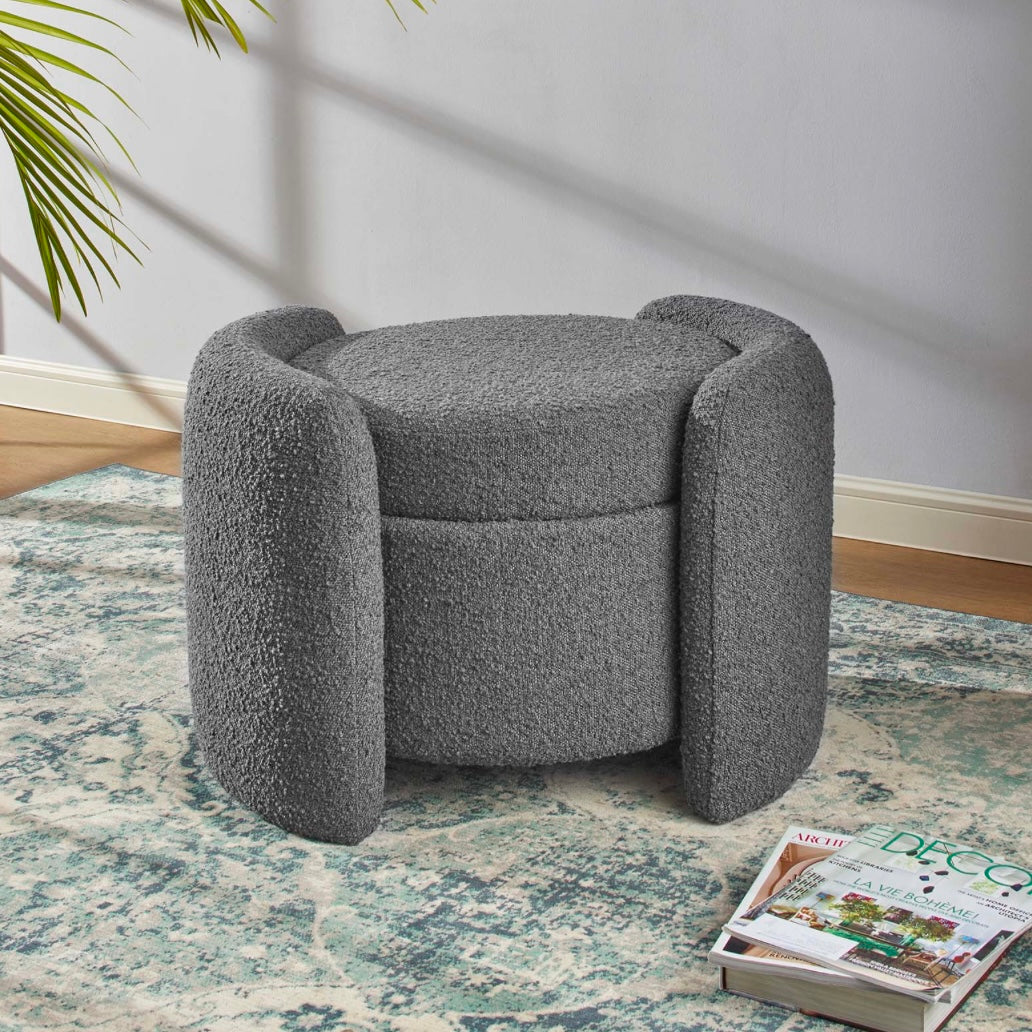 Nebula Boucle Upholstered Ottoman - Charcoal