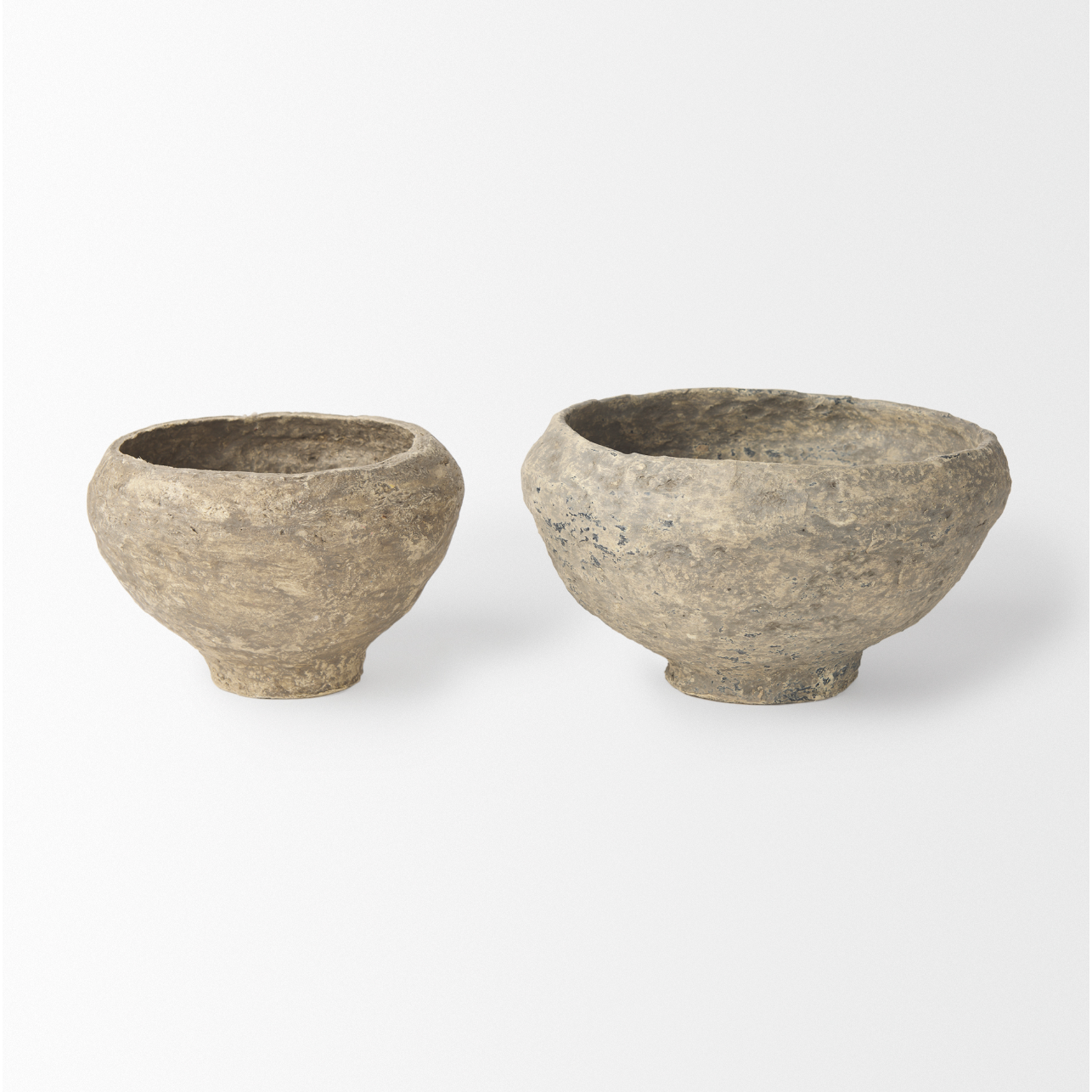 Sonu Gray Paper Mache Half-Pot Bowls - Set of 2