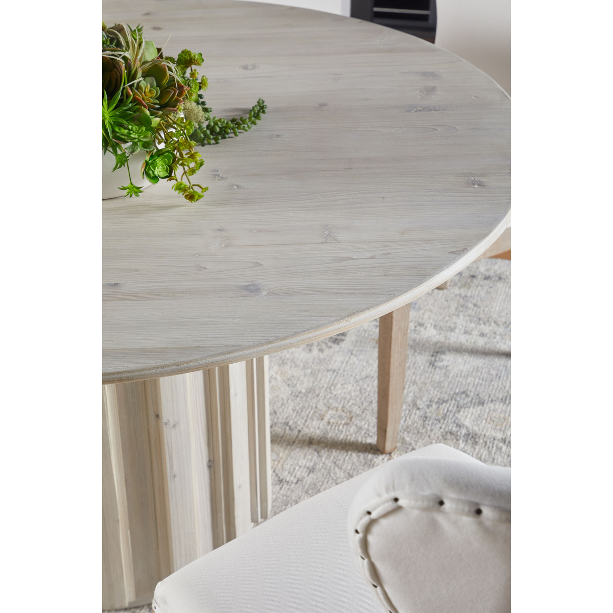 Roma 54" Round Dining Table - White Wash Pine