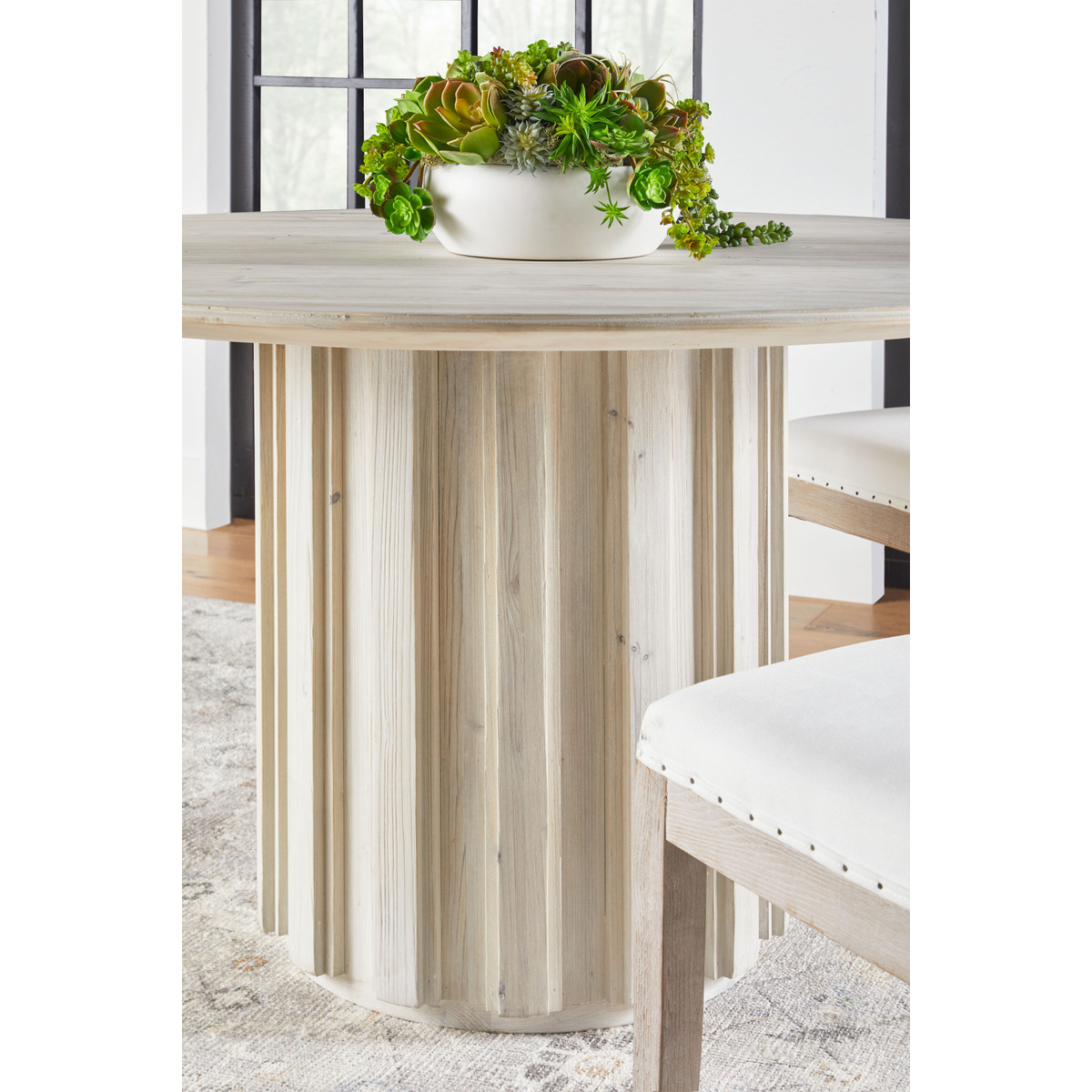 Roma 54" Round Dining Table - White Wash Pine