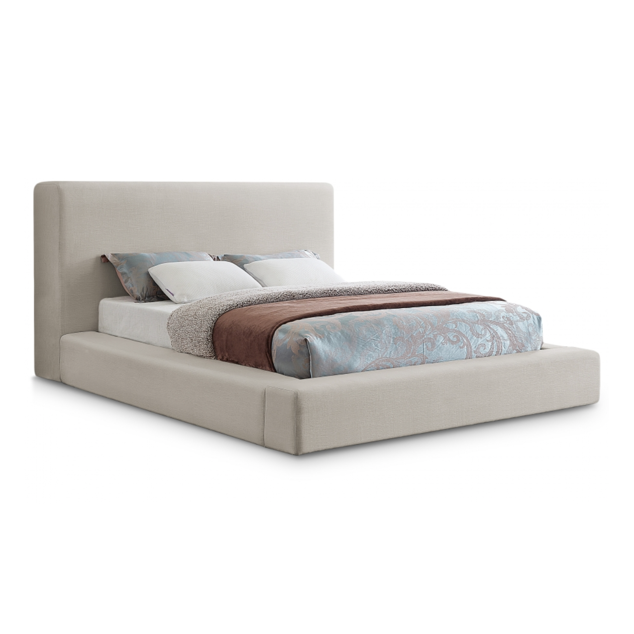 Devin Linen Textured Fabric Bed - Beige