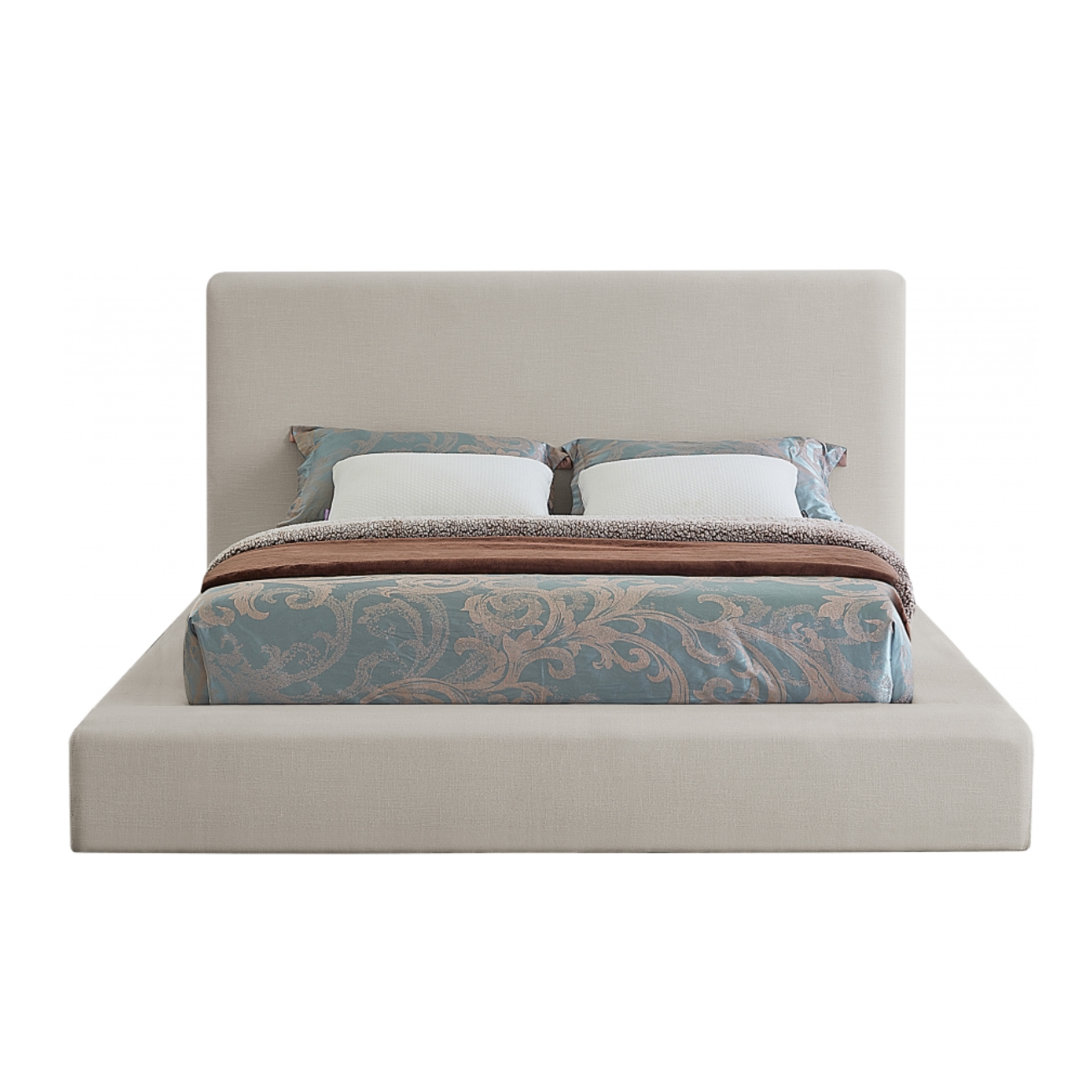 Devin Linen Textured Fabric Bed - Beige