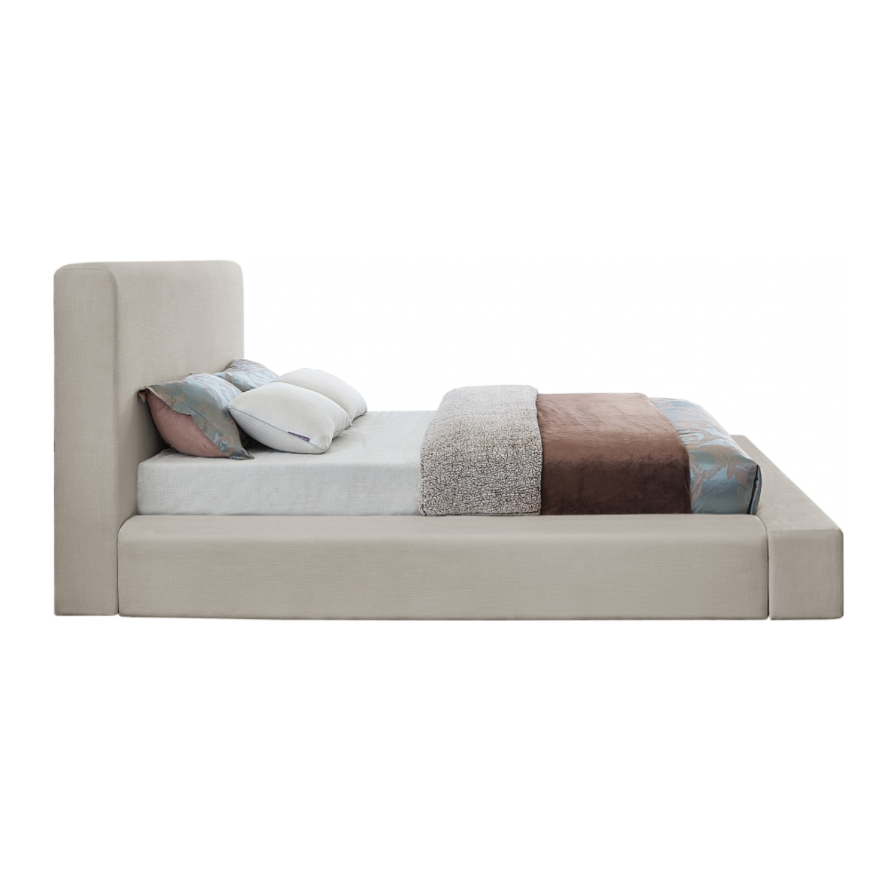 Devin Linen Textured Fabric Bed - Beige