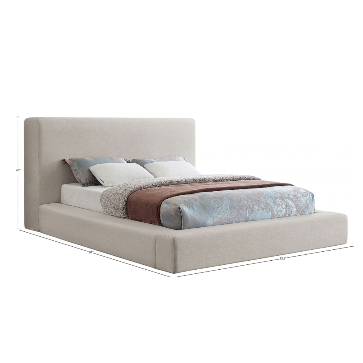 Devin Linen Textured Fabric Bed - Beige