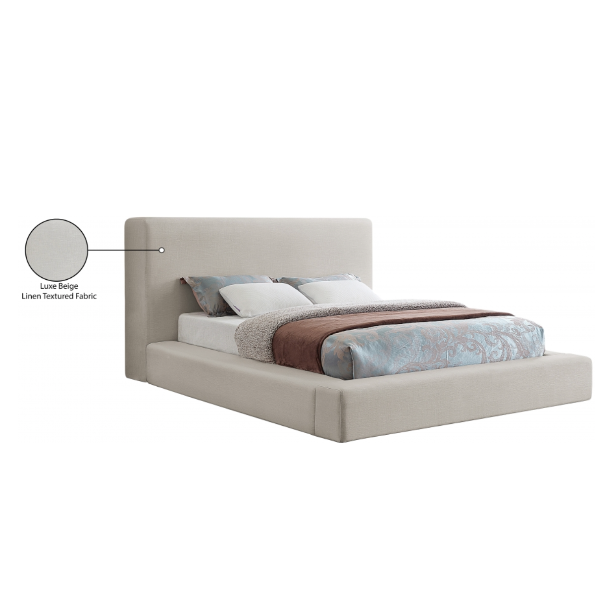 Devin Linen Textured Fabric Bed - Beige