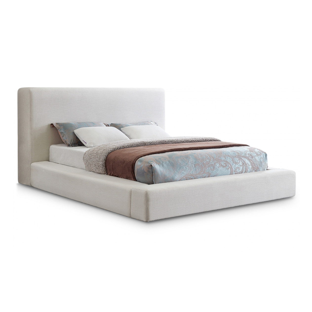 Devin Linen Textured Fabric Bed - Cream