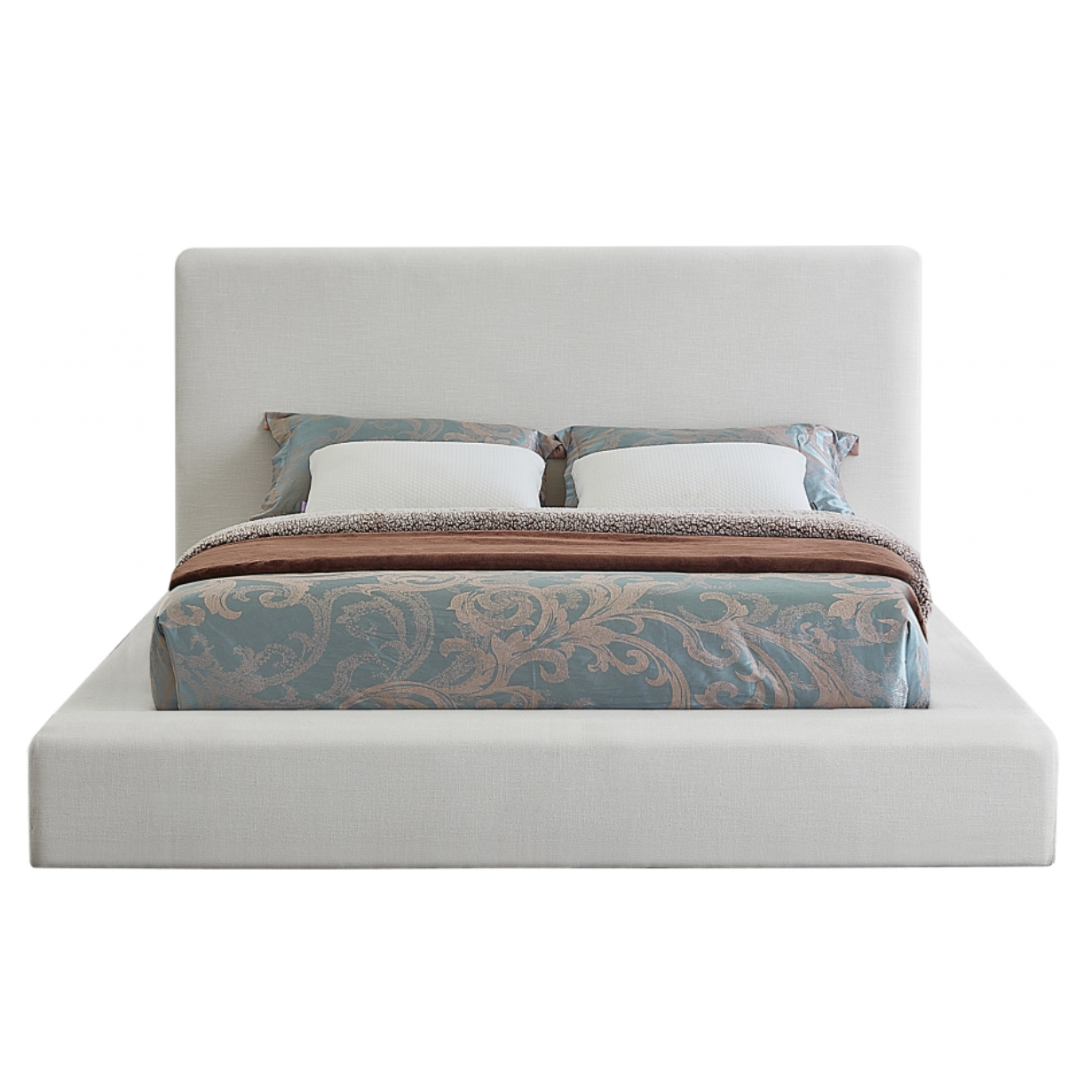 Devin Linen Textured Fabric Bed - Cream