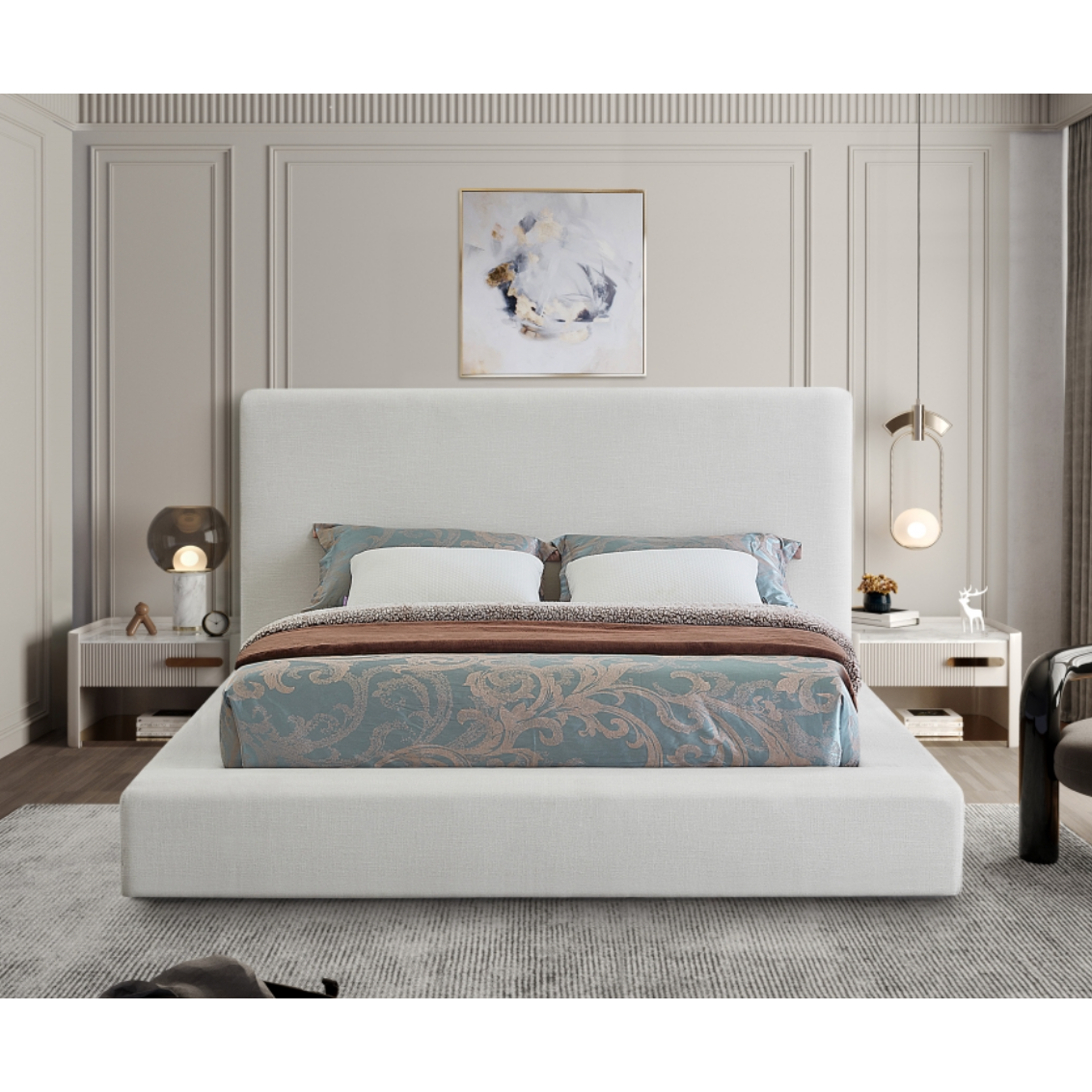 Devin Linen Textured Fabric Bed - Cream