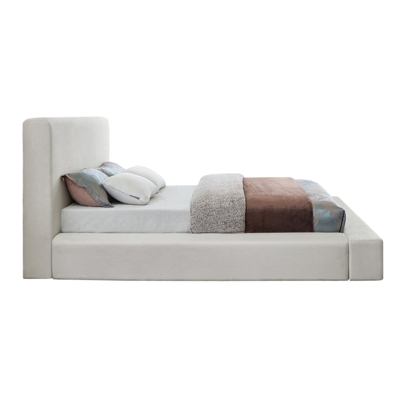 Devin Linen Textured Fabric Bed - Cream