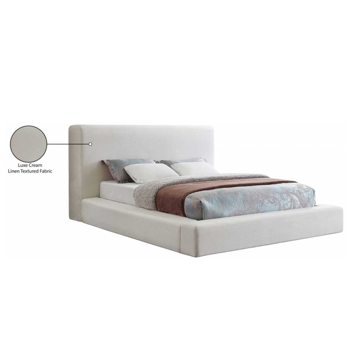 Devin Linen Textured Fabric Bed - Cream