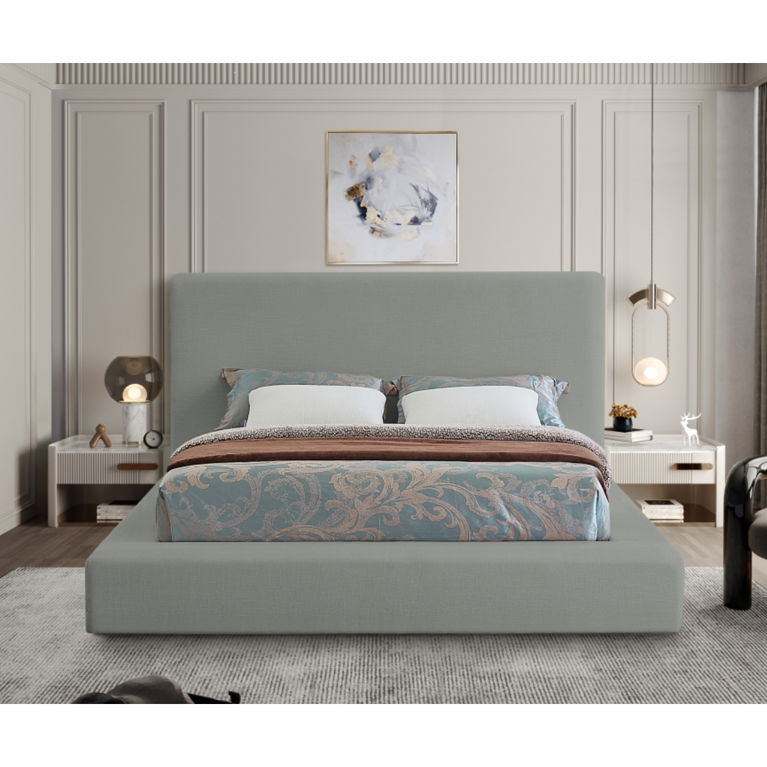 Devin Linen Textured Fabric Bed - Grey