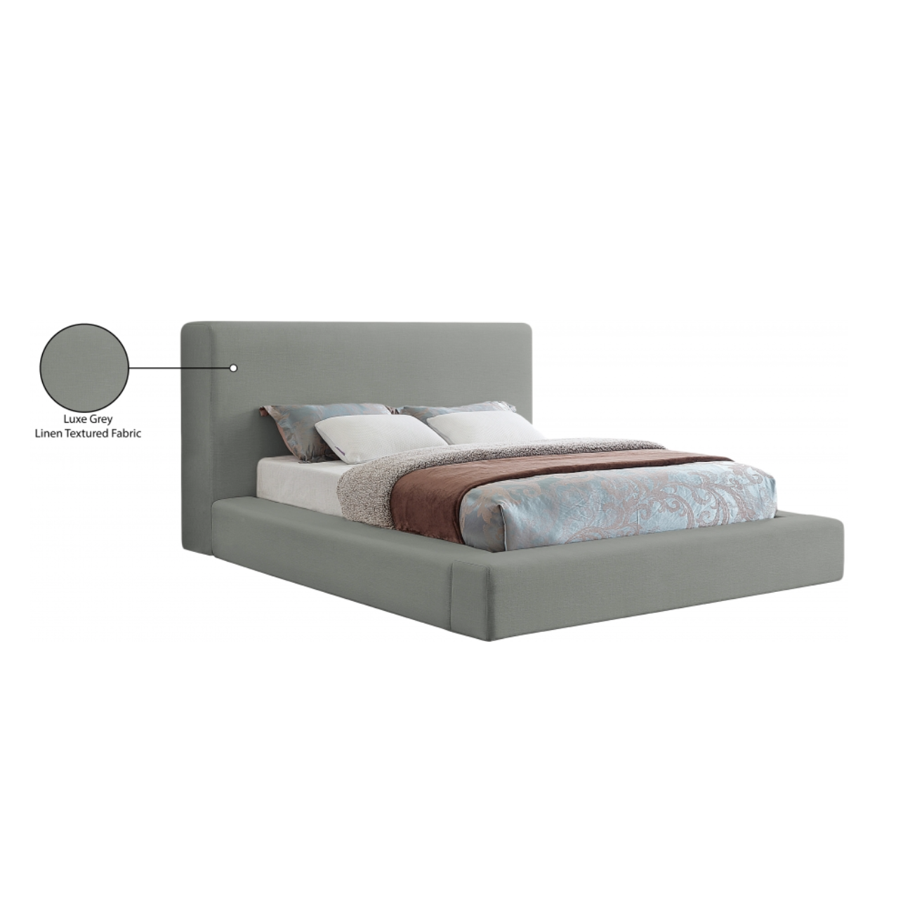 Devin Linen Textured Fabric Bed - Grey