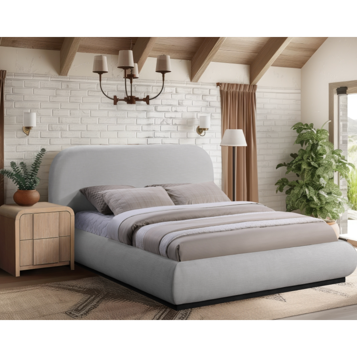 Vaughn Chenille Fabric Bed - Grey