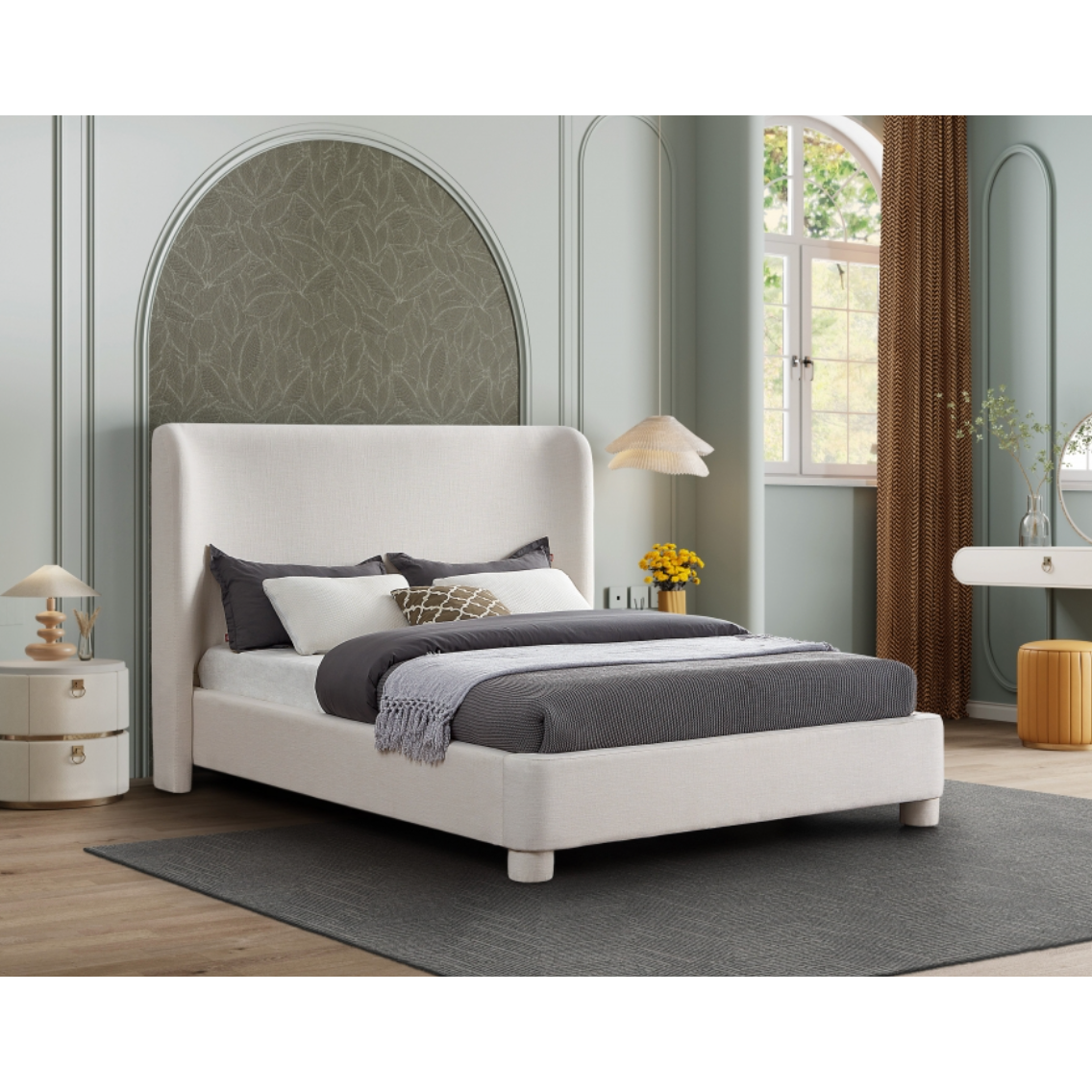 Penny Linen Textured Fabric Bed - Cream